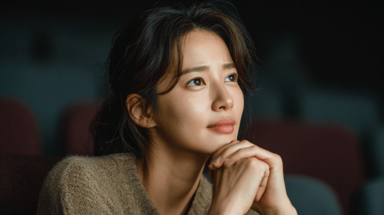 어두운 극장에서 슬픈 영화를 보는 한 사람